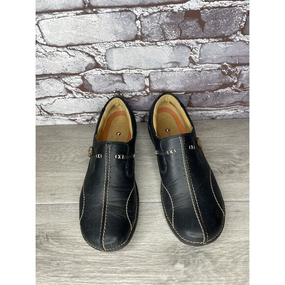 Clarks Unstructured Black Leather Casual Button Loafers Women Sz 10M US/41.5EU - Picture 3 of 16